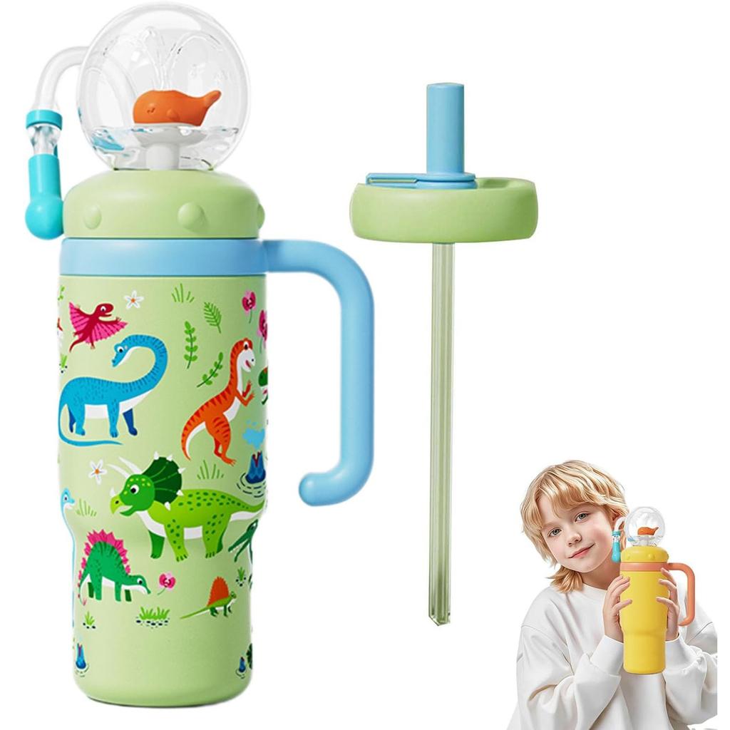 Drinking Cup With Whale Squirt, 24Oz Whale Cup Water Bottle, Stainless Steel Whale Spray Sippy Cup, Leak Proof Weighted Straw Cup For Kids