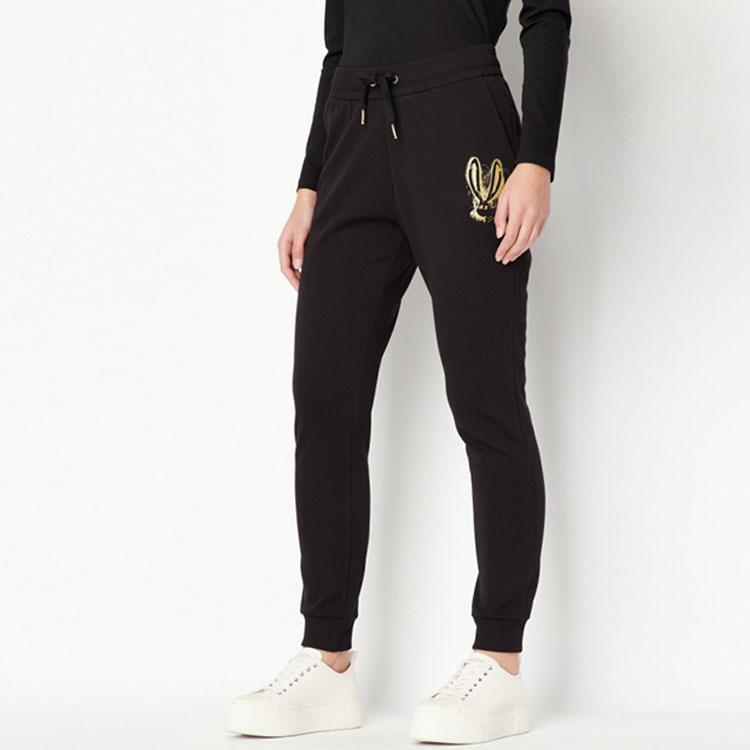 Armani Exchange SS23 Year Of The Rabbit Limited Edition SS23 Jade Rabbit Print Cuffed Casual Pants Women pants Black 3RYPAF-YJCMZ-1200