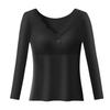 Winter Thermo Oberteil Langarm V-Ausschnitt Damen Slim Fit Shirt Spitzenbesatz Einfarbig Gepolsterte Innenschicht