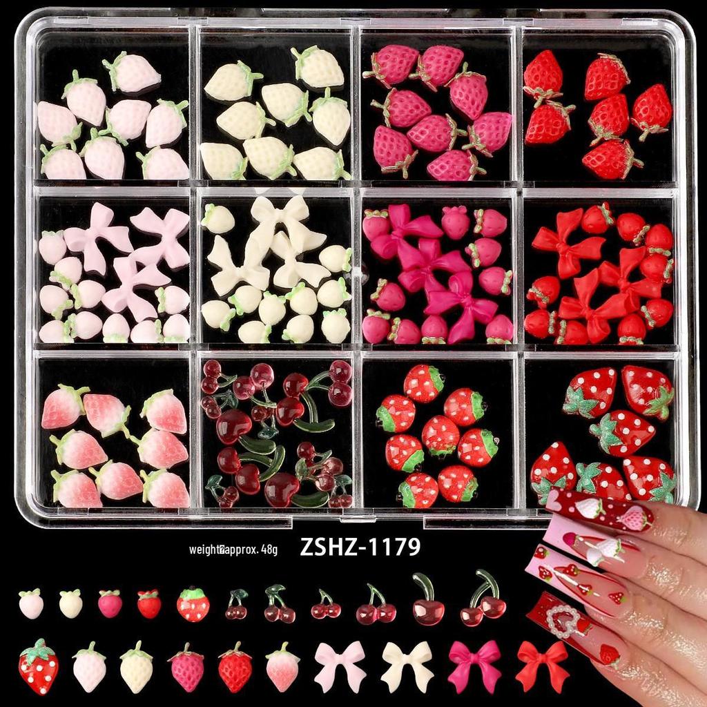 2025 3D Mini Resin Nail Art: Cream Strawberry & Translucent Cherry Fruit Cartoons