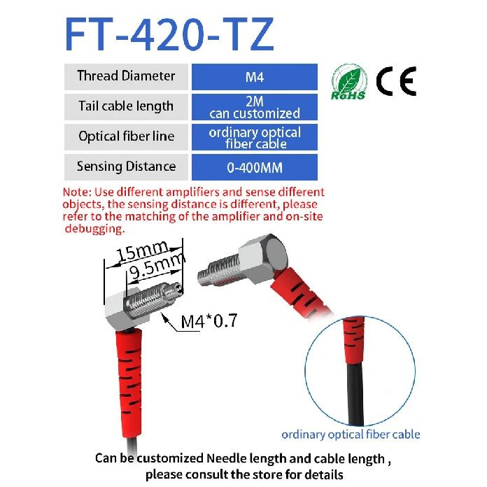 GTRIC Fiber Optic Sensor Probe Elbow Through-beam M3 M4 M6 High-precision Amplifier NPN PNP Photoelectric Optical Senosr Switch