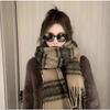Versatile Maillard Scarf for Women Autumn and Winter Thickened Mohair Scarf Plaid Fashion Korean Style Tassel Shawl