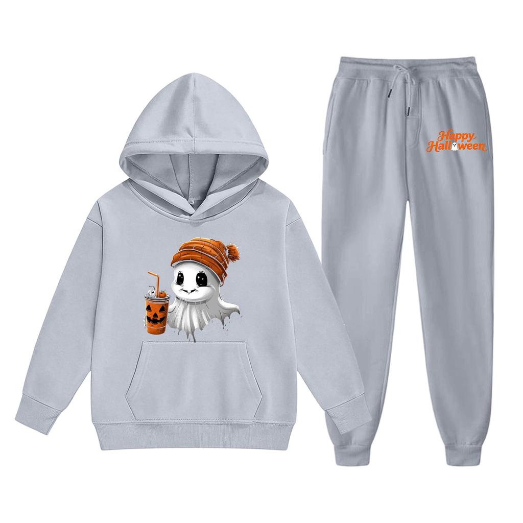 Kids Hoodie and Sweatpants Set Halloween Printed Outfit Lightweight Pullover Hooded Top and Elastic Waist Bottoms for Boys and Girls