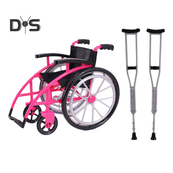 Mini Wheelchair Toy Set for Dollhouse Miniature Model with Crutches House Decoration DIY Crafts Sand Table Accessories Wheelchair Toys Mini Crutches