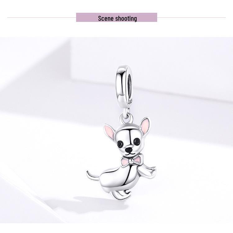 Chihuahua S925 Sterling Silver Puppy Pendant Bracelet – Cute Animal Fashion Accessory SCC1317