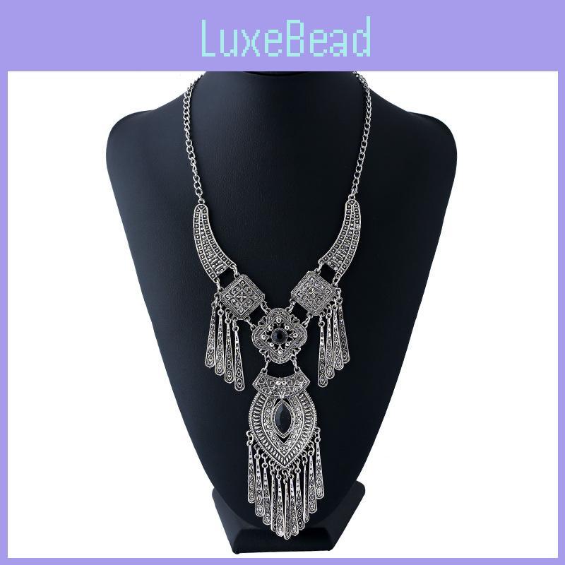 Ethnic Style Simulation Gemstone Decoration Women Necklace With Design Tassel