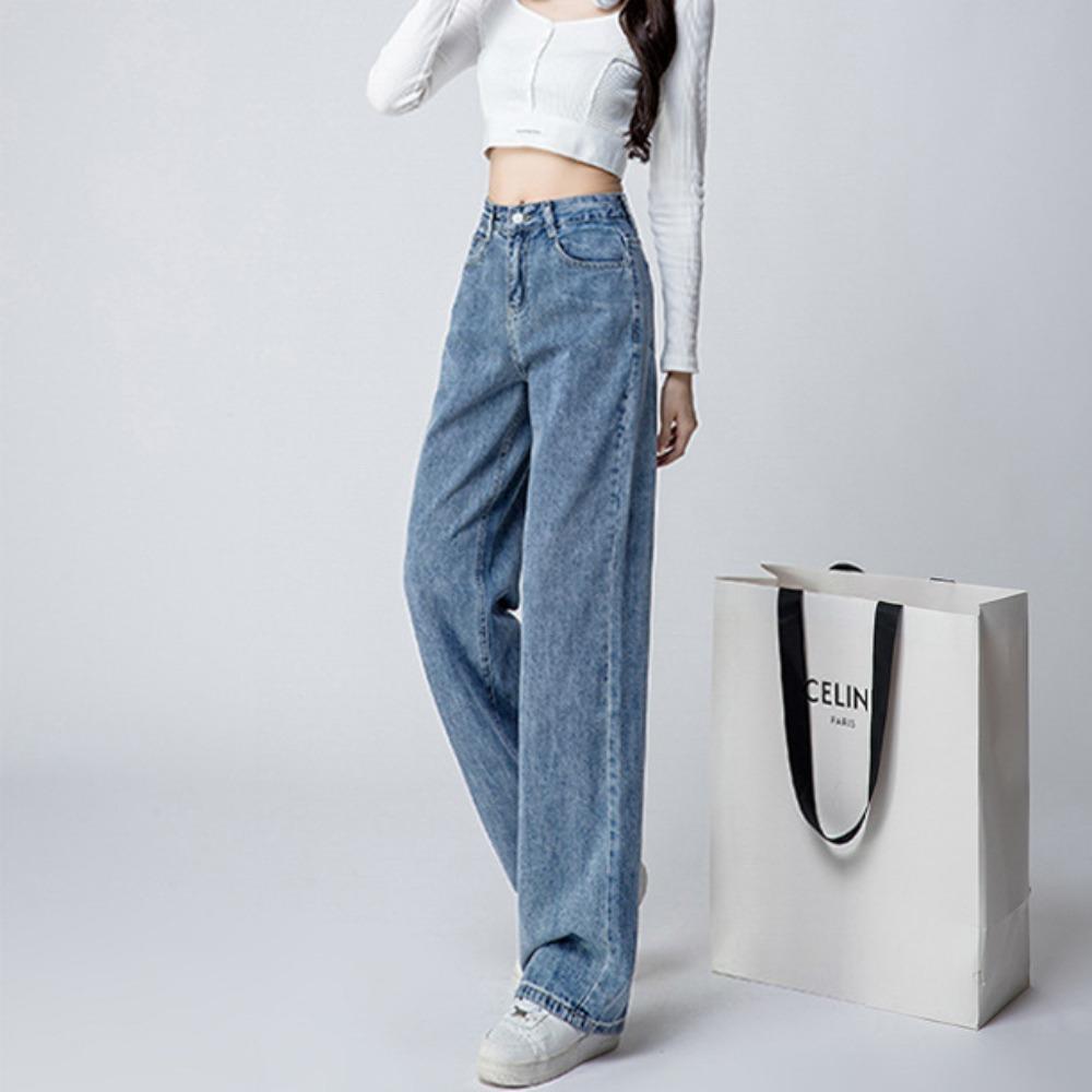 Versatile loose ins jeans women's 2025 spring and autumn new high-waisted straight tube drape wide-leg jeans