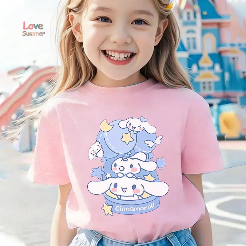 Cinnamoroll Girl Cute Casual Short Sleeve Summer Print T-Shirt a Perfect Gift for Children Aged 4-14 Trendy for Streetwear Look