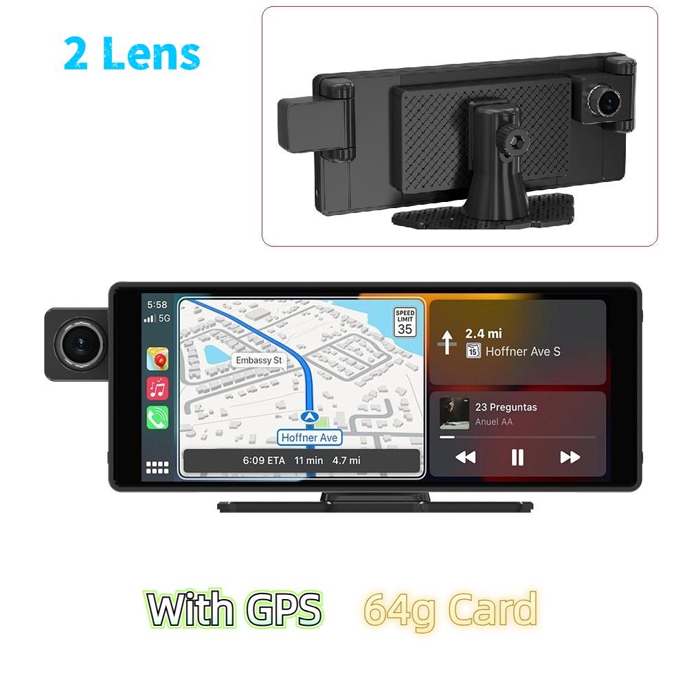 3-lens Dashcam, 10.26" HD Wireless CarPlay Car Navigation GPS.