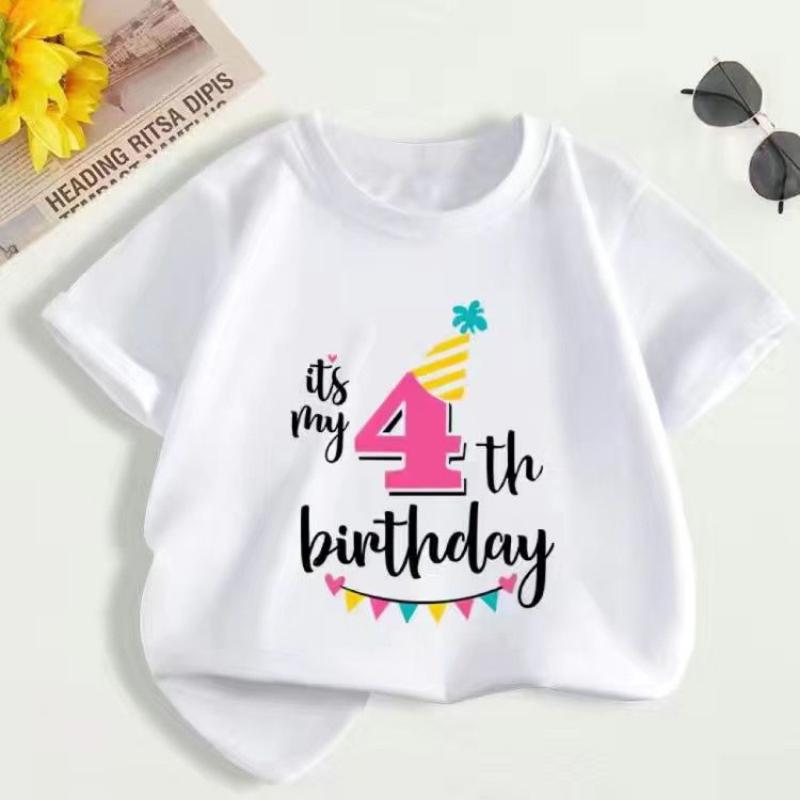 Summer Children's First Birthday Number T-shirt, Fashionable Short-sleeved Top for Boys and Girls