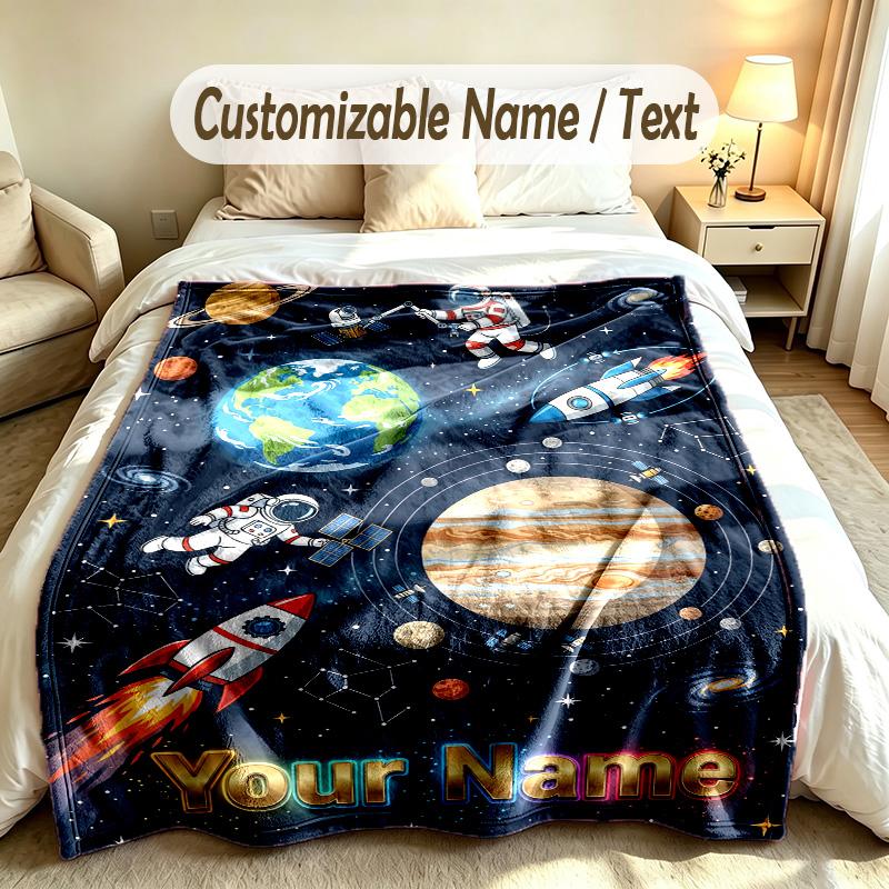 Space Cosmic Theme Custom Blanket Personalized Name & Text Customized Soft Warm Throw Blanket Home Decor