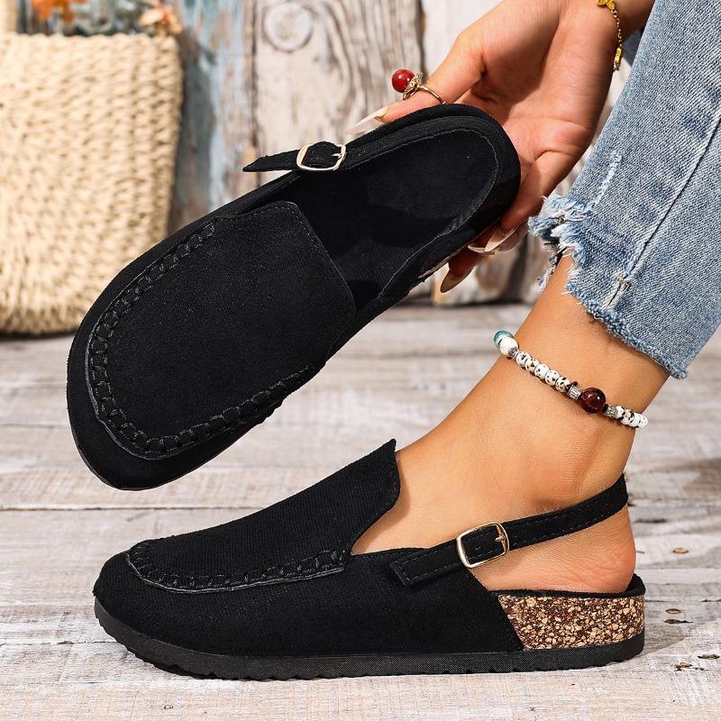 New Women's Shoes with A Large Toe Cap and An Empty Back, Comfortable Soft-soled Suede, Retro Style