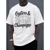 European Size Men's Oysters & Champagne Graphic T-Shirt - Breathable All-Season Fitness & Casual Wear, Short Sleeve Crew Neck Athletic Shirt