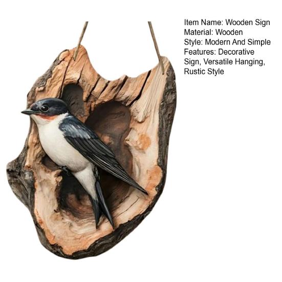 Bird Hanging Sign Vintage 2D Bird Wooden Signage Rustic Wall Decoration Sign for Farmhouse Home Front Door Wall Window