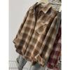 Herbst und Winter Damen Einfach Lässig Kariert Revers Langarm Locker Vielseitig Hemd Top