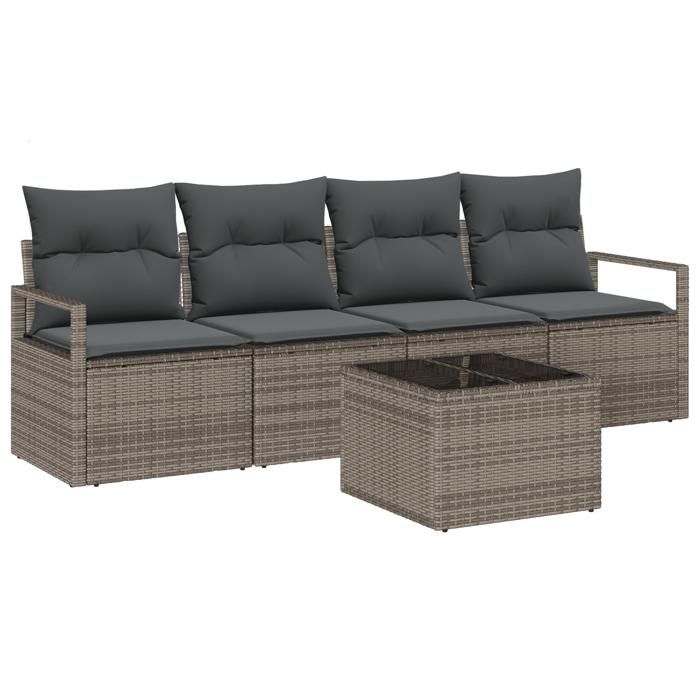 Ensemble de 5 Pièces de Canapé de Jardin avec Coussins Gris Rattan Poly, Canapé de Jardin 2 Places avec Rangement 3354918