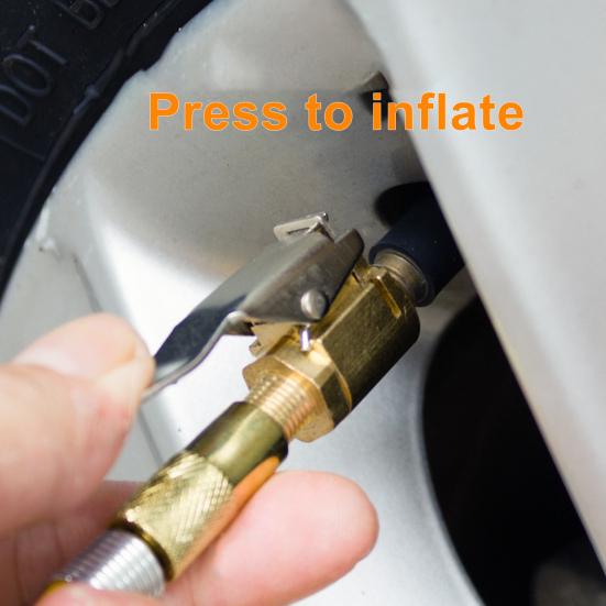 Tire Quick Connector Air Chuck Open Flow Straight Lock Chuck with Clip Durable Copper Construction Tire Inflation Connector