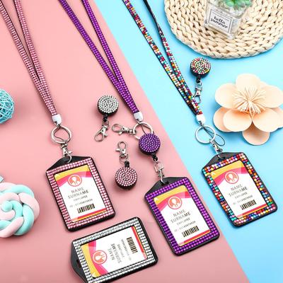 1 Pc Fashion Card Holder Lanyard for Women Retractable Badge Reels Necklace Lanyard for Girls Shiny Easy Pull Buckle Card Holder