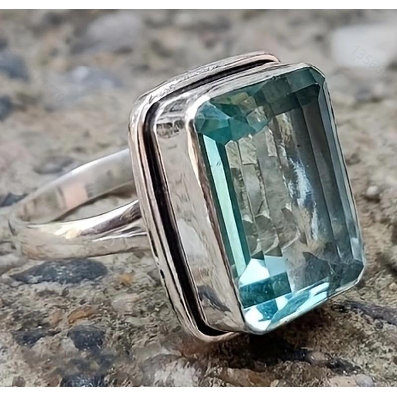 Fashionable Blue Square Cubic Zirconia Imitation Crystal Ring Suitable For women's Luxury  Cocktail Party Wholesale