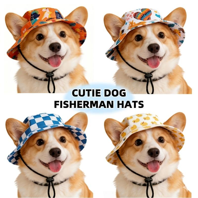 Adjustable Pet Sun Hat with Ear Holes - Breathable Dog Bucket Hat for Small Medium Dogs & Cats, UV Protection Summer Outdoor