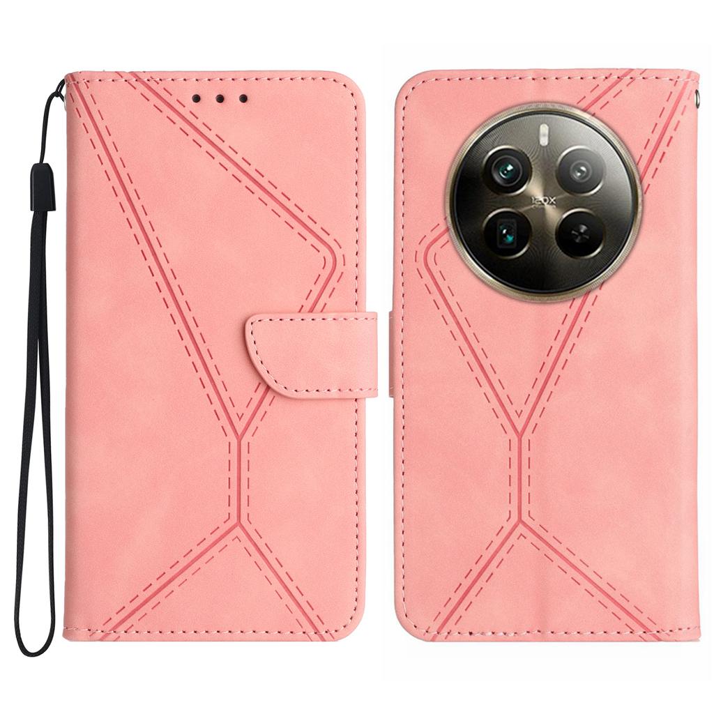HT05 For Realme 12 4G/12+ 5G Wallet Case PU Leather Stand Phone Cover Lines Imprinted