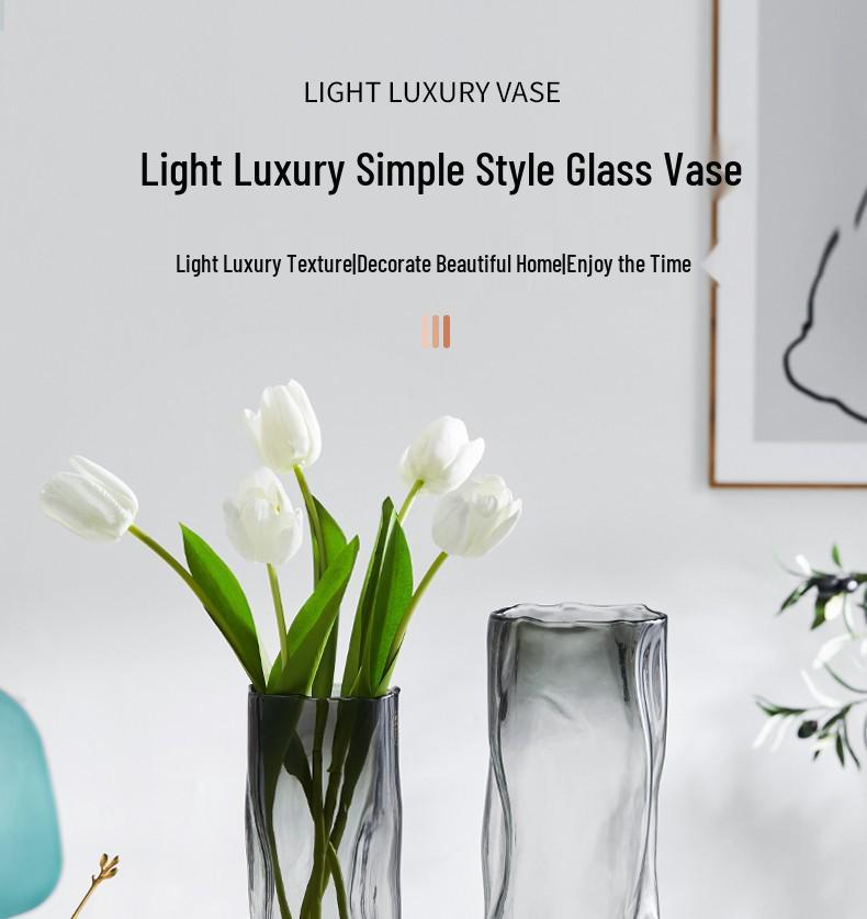 Creative Gray Pleated Glass Vase for Fresh Flowers and Lilies – Twisted Pattern Living Room Ornament