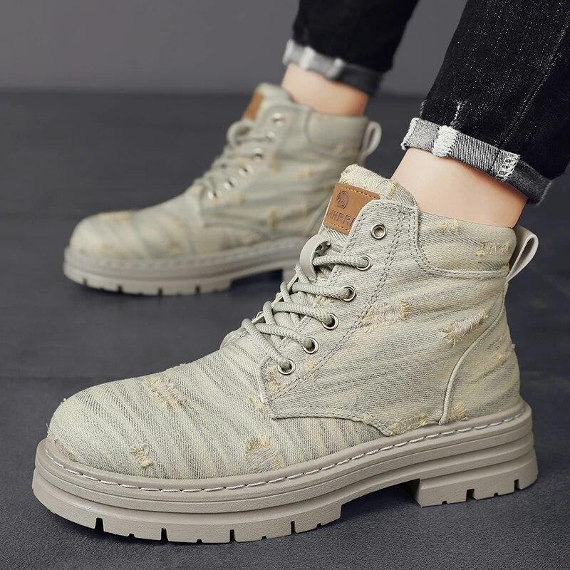 

Мужские джинсовые ботинкиБотильоны для уличной платформы, увеличивающие ботинки 39 бежевый