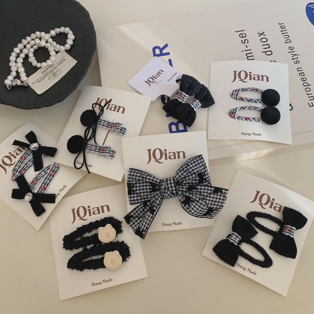 Korean Black Fabric Flower Bow Hairpin for Girls - Autumn/Winter