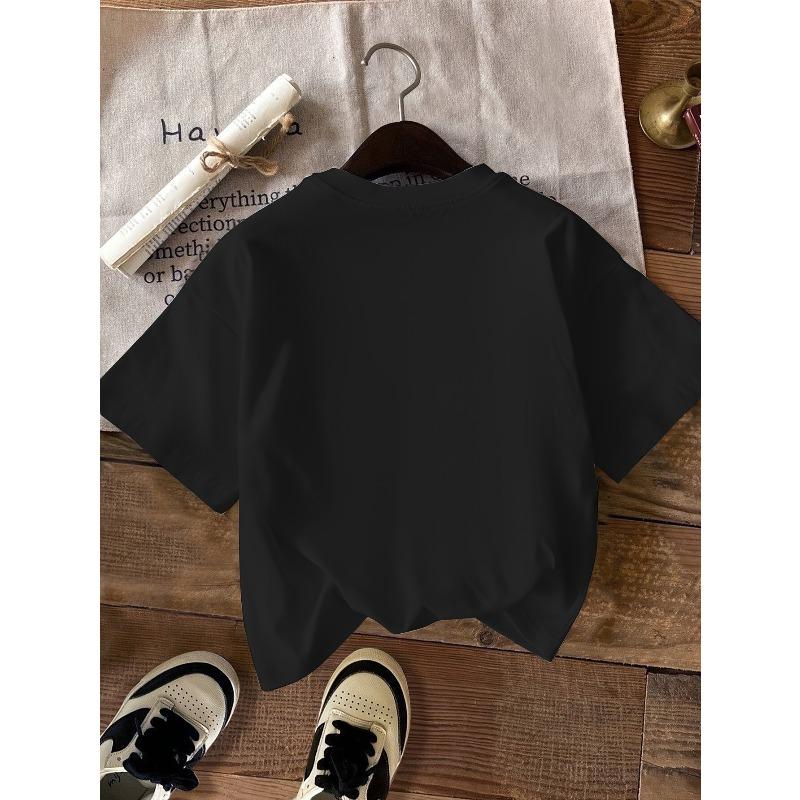 European sizes Boys Infant Toddler Cute Cool Cartoon Print Letter T-Shirt - Soft Breathable Round Neck Short Sleeve Tee, Summer Casual Comfortable