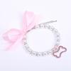 Dog Cat Pearls Necklace Collar with Rhinestones Bone Charm Pendant Pet Puppy Jewelry Accessory (Pink, Small)
