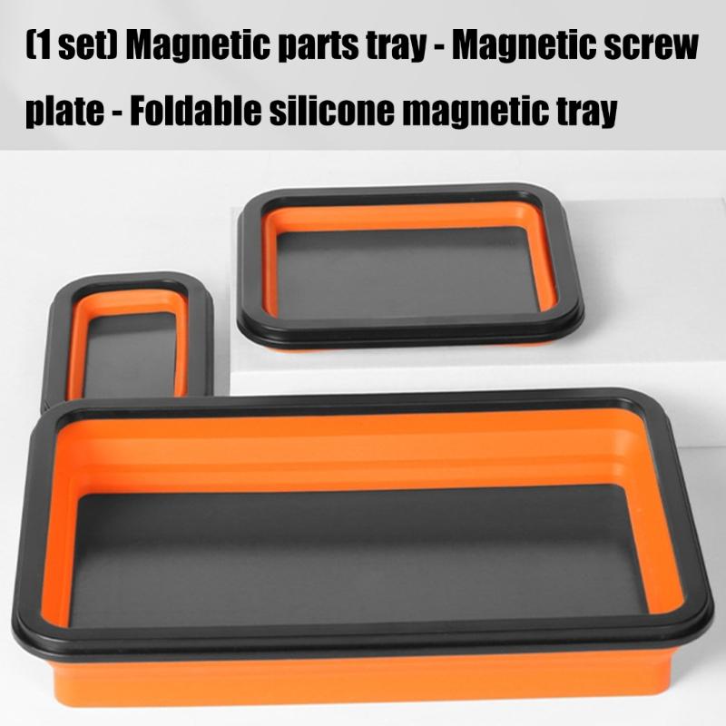 Solid Silicone Magnetic Screw Tray Collapsible Storage Box Portable Tool Holder Magnetic Parts Organizers For Mechanics