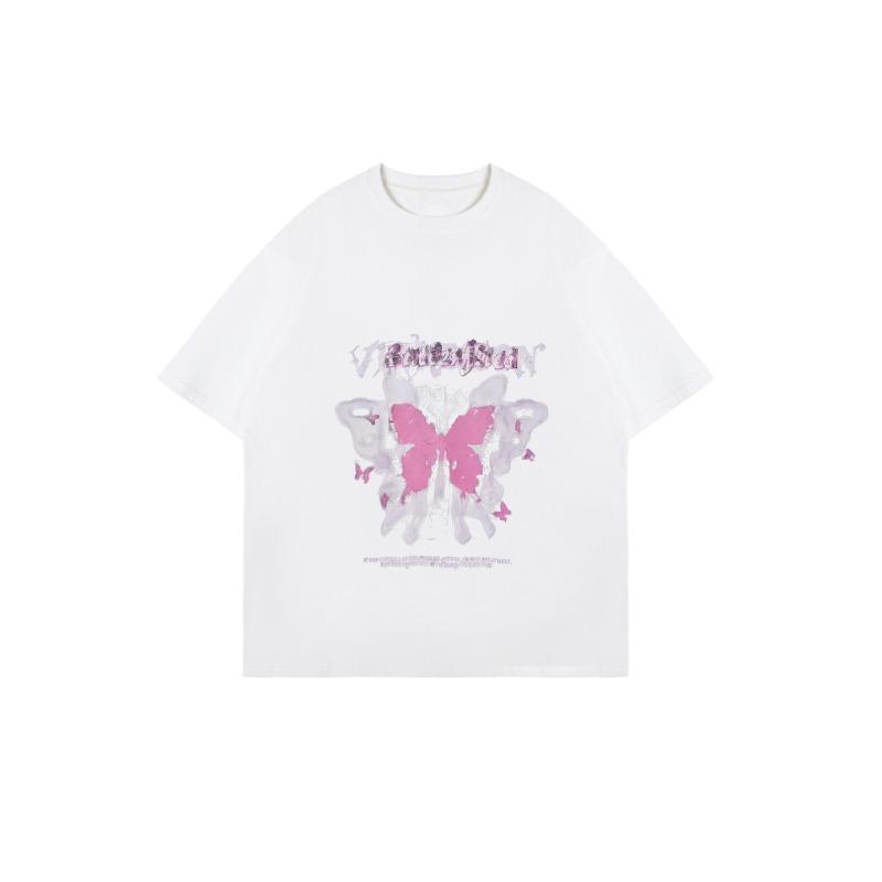 Oversized T-Shirt Black Butterfly Print with VIKABISON Text Casual Streetwear Fashion Top for Women