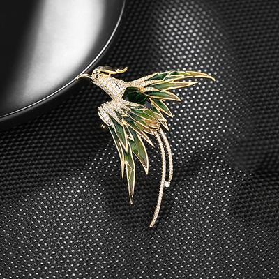 Broche Phénix Style Chinois en Cuivre de Luxe Micro Incrusté Zircone Cubique Accessoires Vêtements Costume