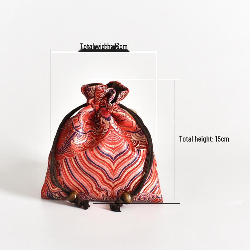 Hand-Embroidered Brocade Double-Layer Cotton Linen Drawstring Jewelry Bag