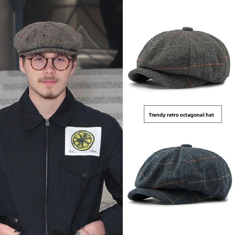 2025 New Autumn Winter British Retro Octagonal Hat Men Women Newsboy Cap Classic Herringbone Plaid Cabbie Hat Fashion Painter Cap Gatsby Style