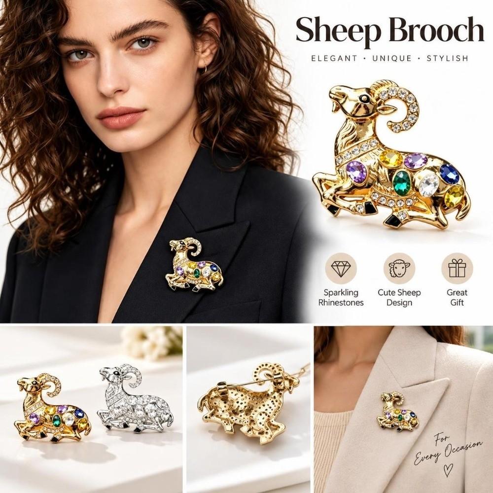Shiny Rhinestone Ram Brooch Inlaid Lapel Pin Gifts Brooch Pins Coat Scarf Decoration