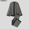 INCERUN Two Piece Suit Men Long Sleeve Casual Baggy Striped Tops And Long Pants Homewear