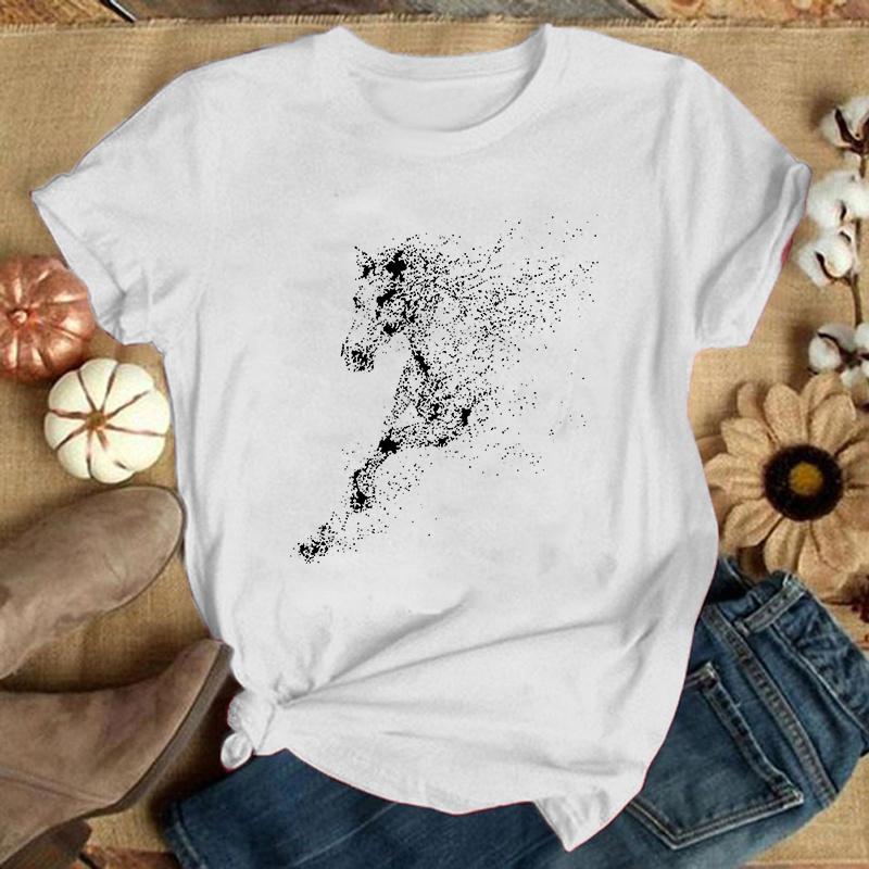 Fashion Horse Print T-shrits For Women Summer Short Sleeve Round Neck Cute Loose T-shirt Creative Personalized Tops