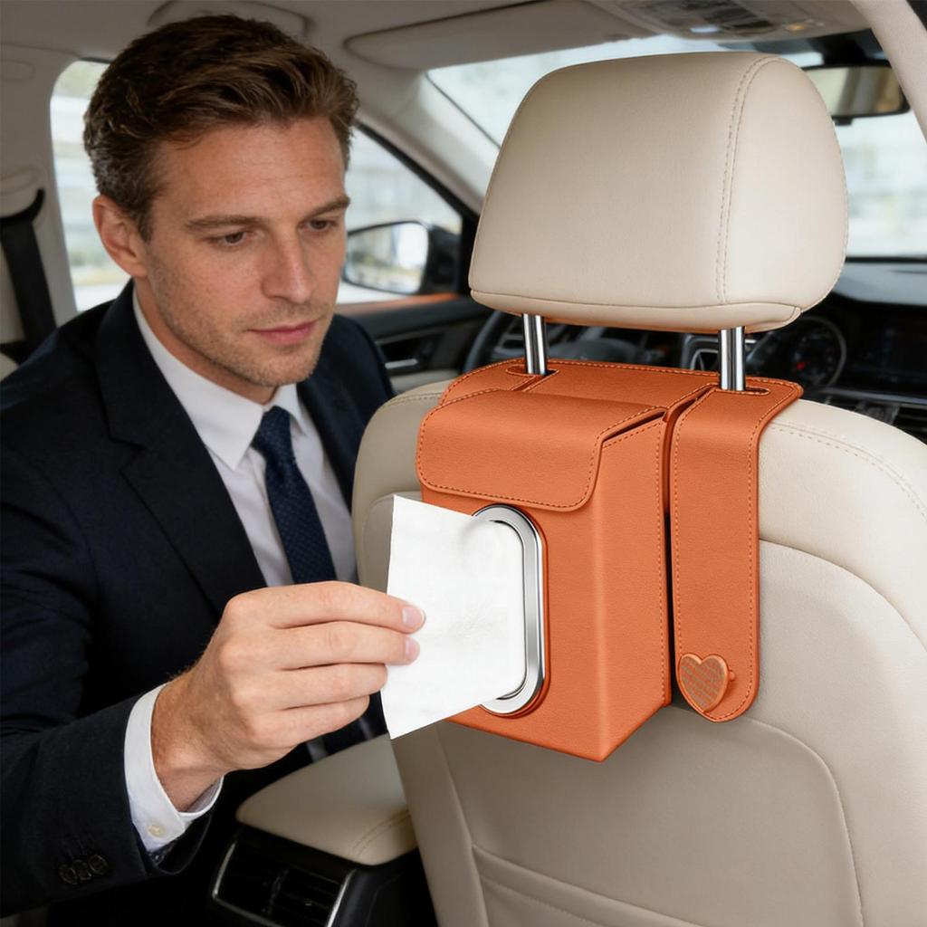 Car Tissue Holder Facial Paper Organizer with 2 Hooks Tissue Box Holder for Car for Backseat Headrest Travel Road Trip Interior