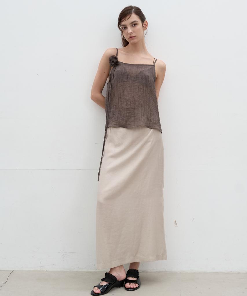 Seolan A-Line Glossy Long Skirt_Beige