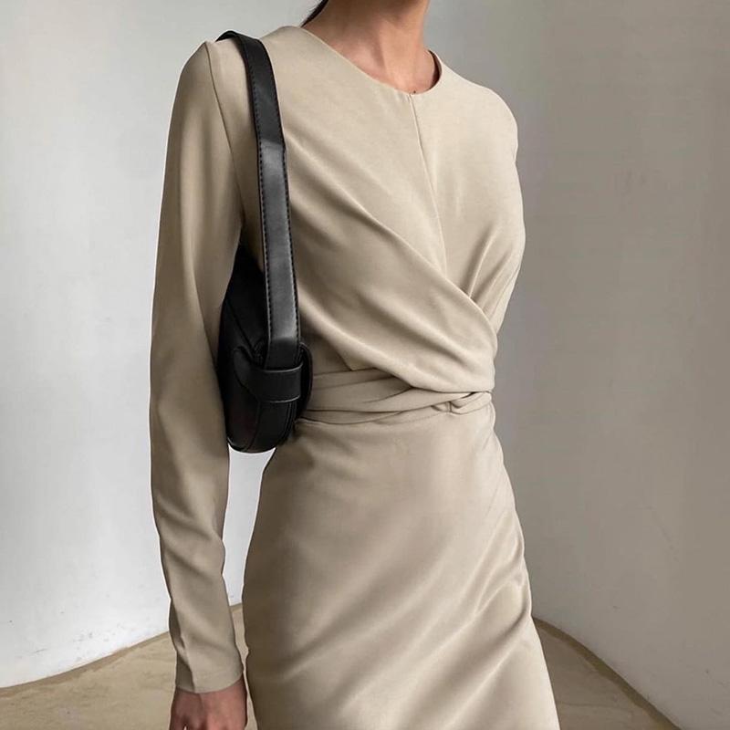 WannaEste elegante vestido de mujer cuello redondo manga larga drapeado  hasta la rodilla Vestido delgado 2022 Otoño Casual Office Lady comprar a  buen precio — entrega gratuita, reseñas reales con fotos — Joom