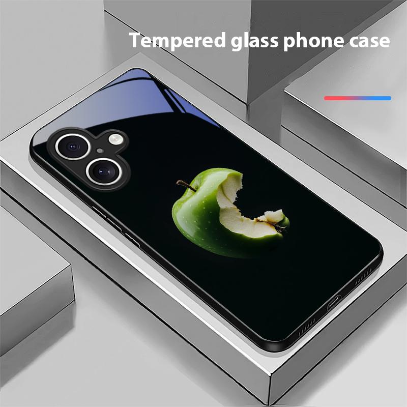 Black Apple Stone For Apple IPhone 16E 16 E 11 13 15 P Ro 14 Pro Max 12 Mini 7 8 Plus XR X XS Black Tempered Glass Phone Case