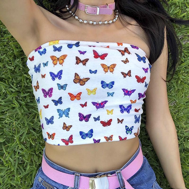 Women Tube Tops Camis Butterfly Print Strapless Tank Tops Camisole Crop Tops  Tee купить недорого — выгодные цены, бесплатная доставка, реальные отзывы с  фото — Joom