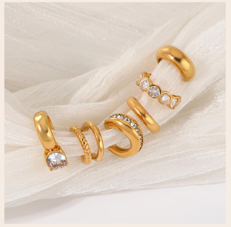 Ear Cuff Cartilage Stacking C-Shaped CZ Thick Earring, 18K Gold Plated Stainless Steel Clip On, 1Pc Single Fake Piercing Jewelry