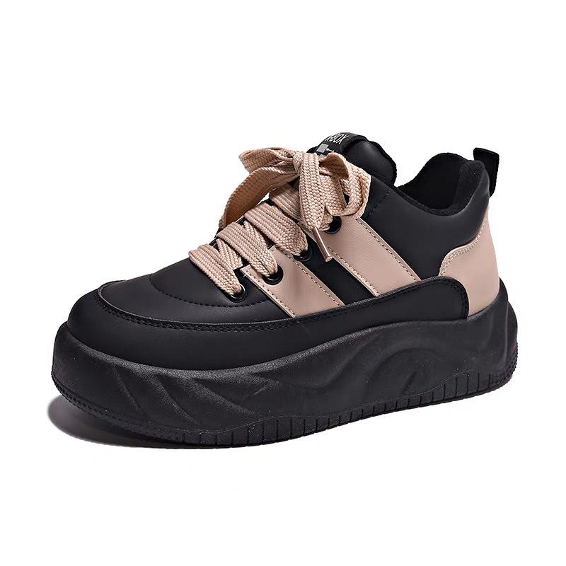 Thick-soled Black Dad Shoes Women's  Spring New Sports and Leisure Muffin Bread Shoes Versatile Heightening Board Shoes