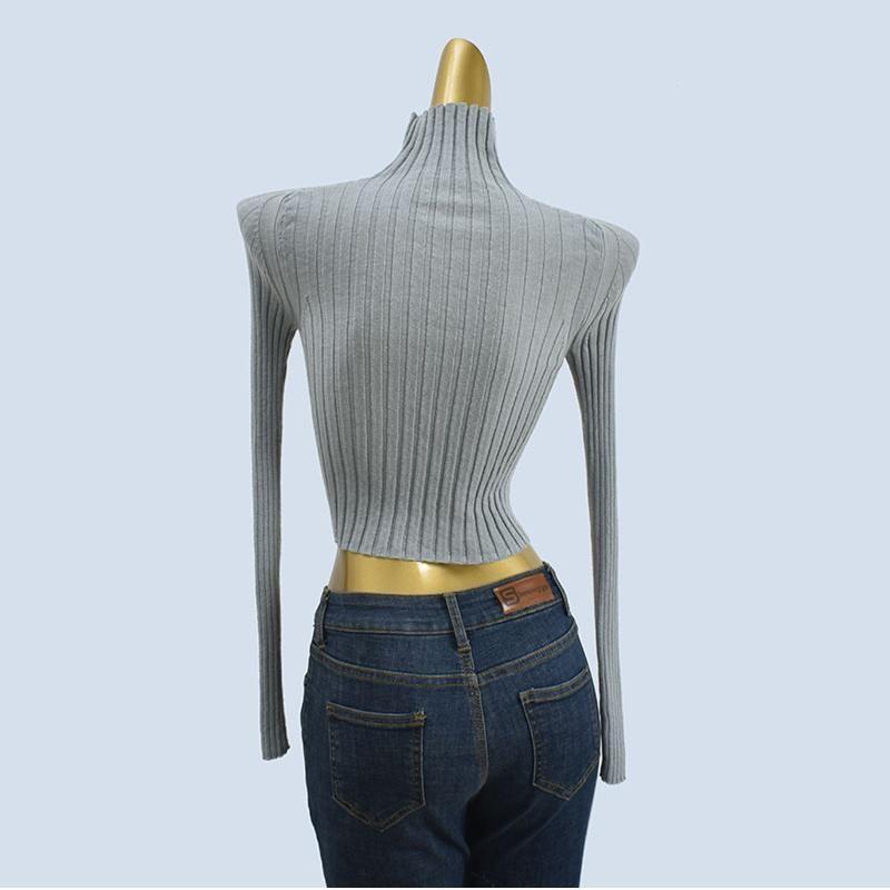 Fall and Winter Six Wool Short Crop Top Sunken Stripe Silm Soft Glutinous High Elastic Half High Collar Long Sleeves Inner Match Slimming Tops