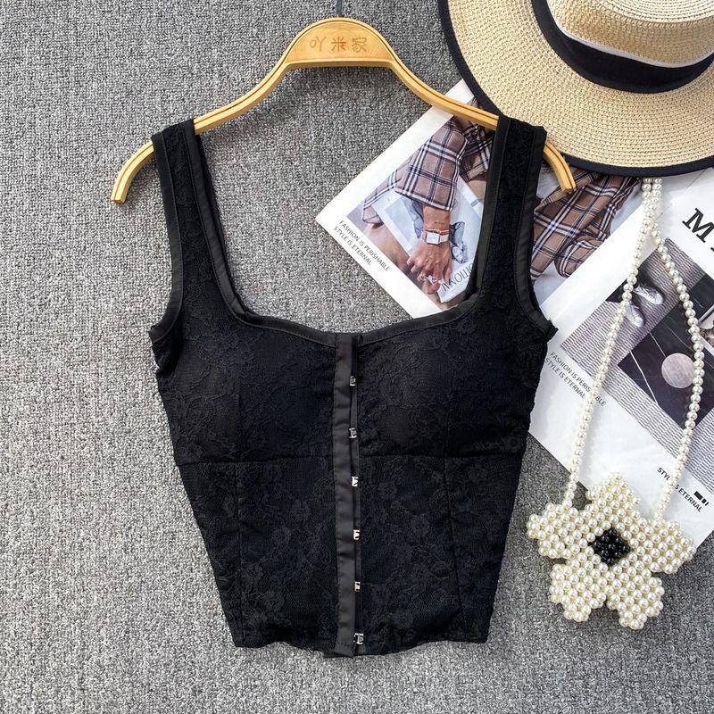 

Fashion Sweet Sexy Silm Slim Looking Sleeveless Tops Lace Black All yards