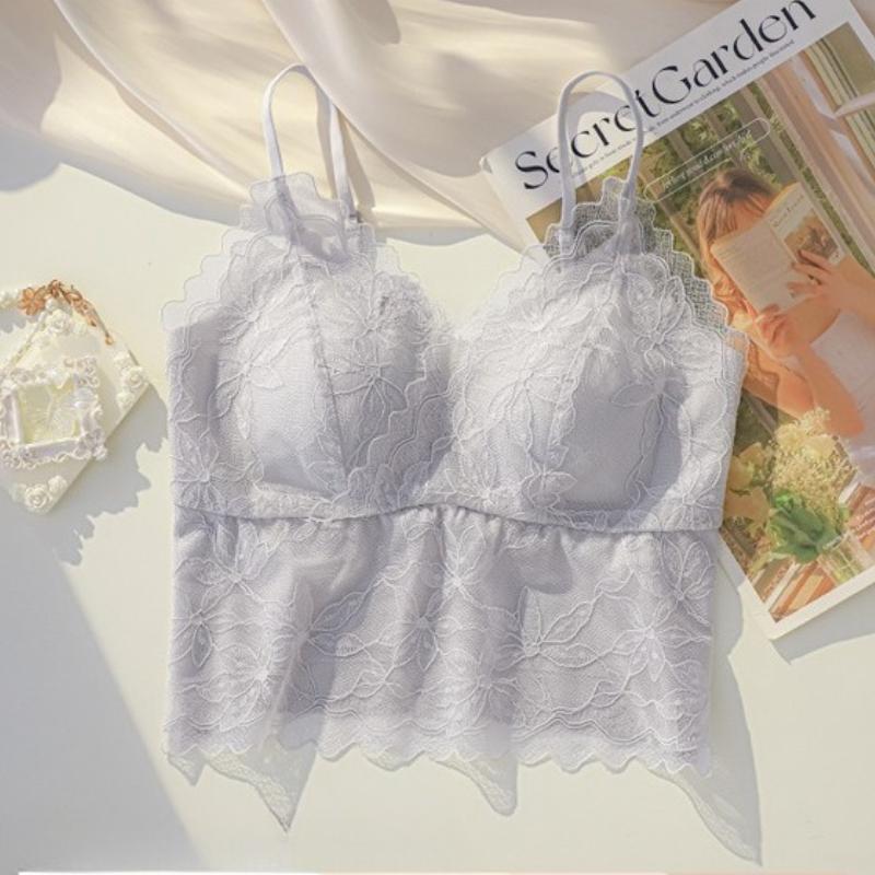 Sexy Lace Wireless Bras for Women Seamless Lingerie Lady One-pieceThin Tank Bra Elegant Sleeveless Cami Tops Female
