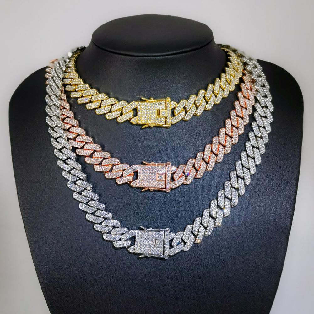 Fashion Men Cuban Link Iced Out Necklace 14MM width Rhinestones Chain Rapper CZ Cuban Chain Necklace Hip Hop Birthday Jewelry