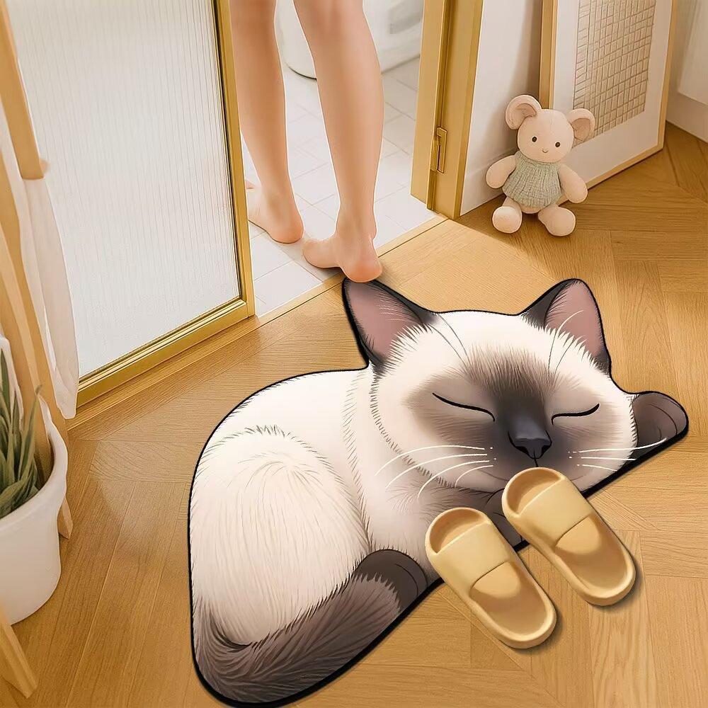 Cartoon Cat Bathroom Mat, Shower Room Water-absorbing and Wear-resistant Floor Mat, Room Dirt-resistant Door Mat